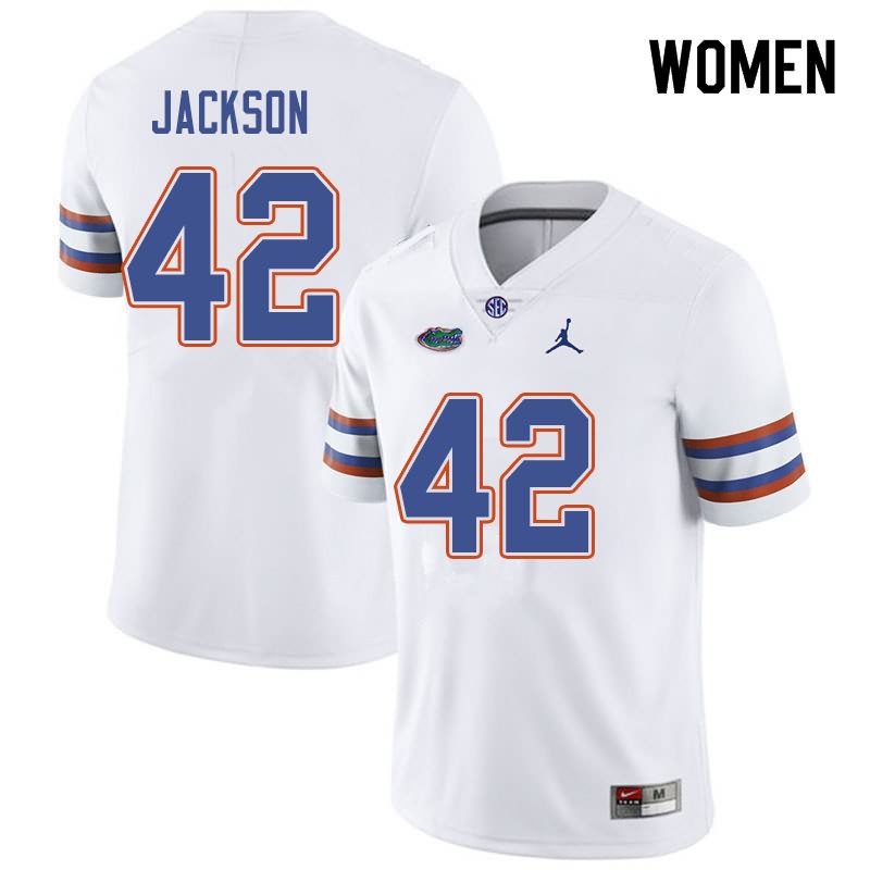 Women's NCAA Florida Gators Jaylin Jackson #42 Stitched Authentic Jordan Brand White College Football Jersey XCI3765CS
